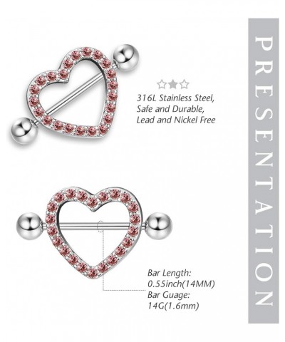 4 Pairs Nipple Rings Surgical Steel Cute Small Heart Diamond Barbell Nipple Rings for Women 14G Nipple Barbell Nipple Piercin...