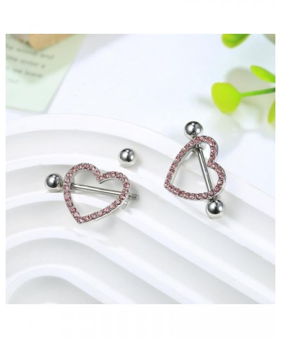 4 Pairs Nipple Rings Surgical Steel Cute Small Heart Diamond Barbell Nipple Rings for Women 14G Nipple Barbell Nipple Piercin...