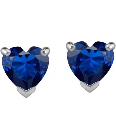 7mm Synthetic Birthstone Gemstone White Gold Plated 925 Sterling Silver Heart Stud Post Earrings Jewelry for Women created bl...