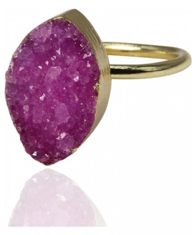 Druzy Marquise Agate Druzy Raw Crystal Natural Semiprecious Stones Gold Ring For Women Pink $9.35 Rings