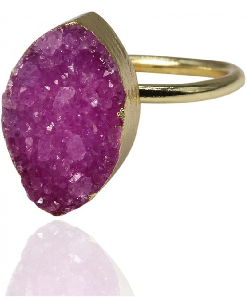 Druzy Marquise Agate Druzy Raw Crystal Natural Semiprecious Stones Gold Ring For Women Pink $9.35 Rings