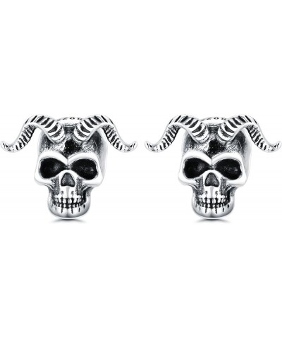 Skull Earrings 925 Sterling Silver Skull Horns/Snake/Owl/Bones/Pirate Stud Earrings for Women Men (with Gift Box) 06-Skull Ho...