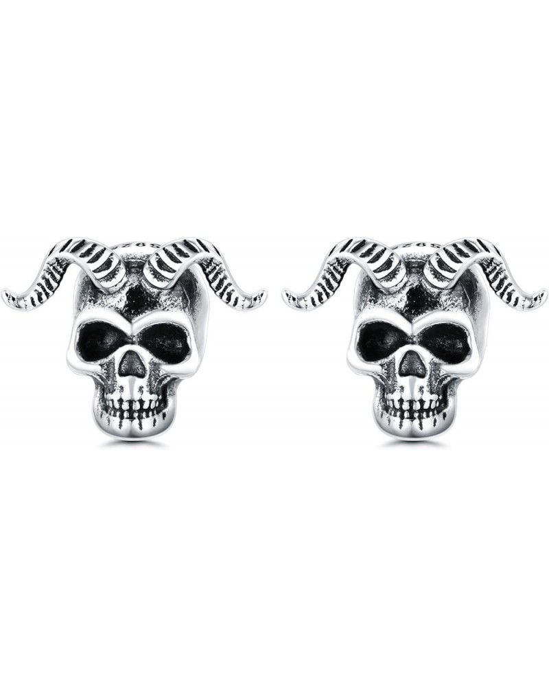 Skull Earrings 925 Sterling Silver Skull Horns/Snake/Owl/Bones/Pirate Stud Earrings for Women Men (with Gift Box) 06-Skull Ho...