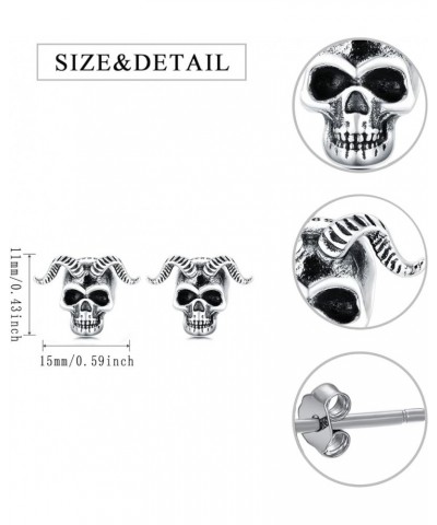 Skull Earrings 925 Sterling Silver Skull Horns/Snake/Owl/Bones/Pirate Stud Earrings for Women Men (with Gift Box) 06-Skull Ho...