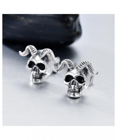 Skull Earrings 925 Sterling Silver Skull Horns/Snake/Owl/Bones/Pirate Stud Earrings for Women Men (with Gift Box) 06-Skull Ho...