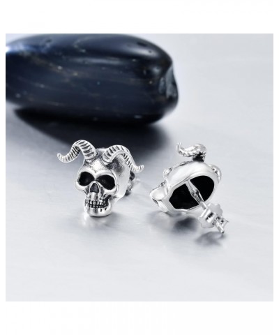 Skull Earrings 925 Sterling Silver Skull Horns/Snake/Owl/Bones/Pirate Stud Earrings for Women Men (with Gift Box) 06-Skull Ho...