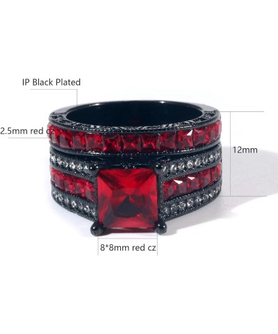 Black Gold Plated Womens Wedding Ring Sets Bridal Sets Princess cut Red Cz Engagement Ring Wedding Bands Red 7 $11.87 Sets