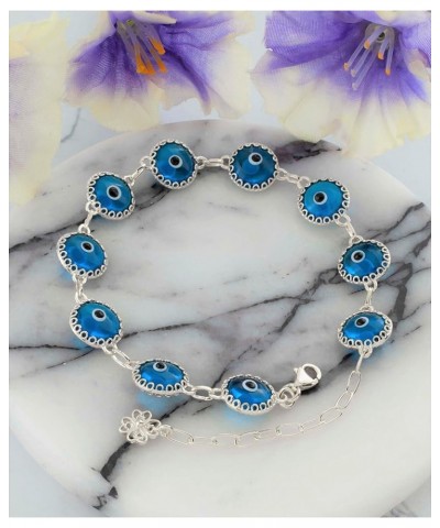 Gold Plated Sterling Silver Translucent Murano Glass Evil Eye Women Charm Link Bracele, Gift Boxed Lapis Silver $16.80 Bracelets