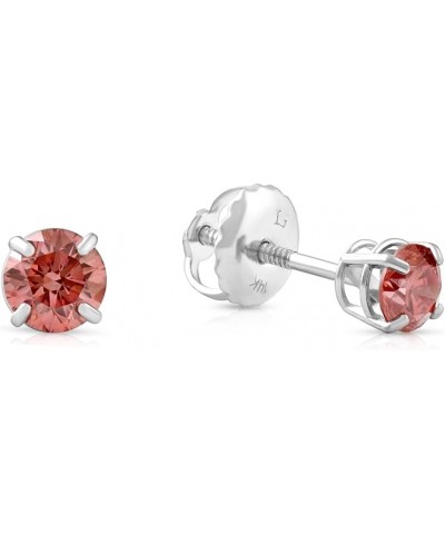 1/2Ct Pink Lab Grown Diamond Screw Back Studs Earrings 14K White Gold $131.15 Earrings