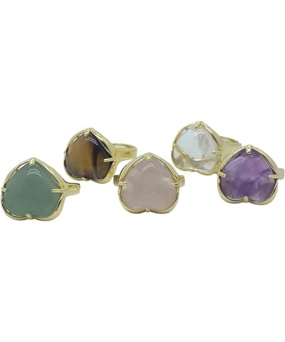 Natural Stone Agate Amethyst Turquoise Adjustable Finger Rings Semi Precious Oval Shaped Gemstone Anniversary 5 Pcs Set Multi...