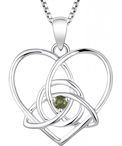 Celtic Knot Necklace 925 Sterling Silver Heart Infinity Pendant Birthstones Trinity Love Knot Jewelry 08-peridot-Aug $28.04 N...