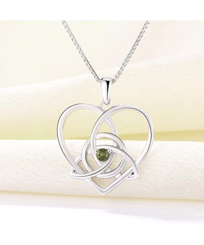 Celtic Knot Necklace 925 Sterling Silver Heart Infinity Pendant Birthstones Trinity Love Knot Jewelry 08-peridot-Aug $28.04 N...