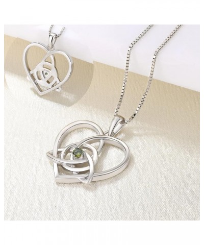 Celtic Knot Necklace 925 Sterling Silver Heart Infinity Pendant Birthstones Trinity Love Knot Jewelry 08-peridot-Aug $28.04 N...