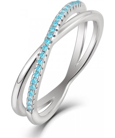 X Ring 925 Sterling Silver Stackable Rings 1mm Birthstone Criss Cross Ring for Women 03-aquamarine-Mar $32.99 Rings