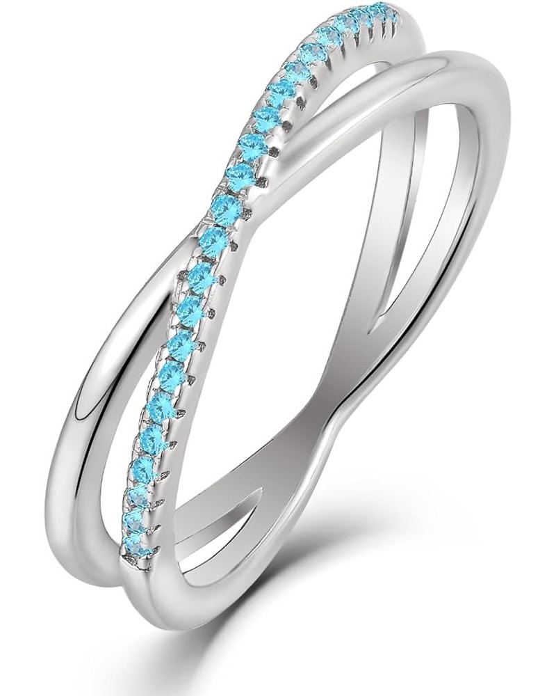 X Ring 925 Sterling Silver Stackable Rings 1mm Birthstone Criss Cross Ring for Women 03-aquamarine-Mar $32.99 Rings