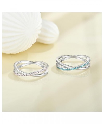 X Ring 925 Sterling Silver Stackable Rings 1mm Birthstone Criss Cross Ring for Women 03-aquamarine-Mar $32.99 Rings