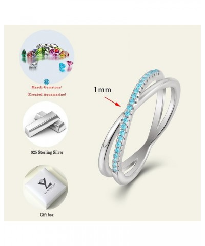 X Ring 925 Sterling Silver Stackable Rings 1mm Birthstone Criss Cross Ring for Women 03-aquamarine-Mar $32.99 Rings