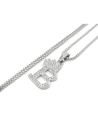 Unisex Small Size Pave Initial Alphabet Letter Pendant 2mm 24 inches Box Chain Necklace B - Silver Tone $9.03 Necklaces