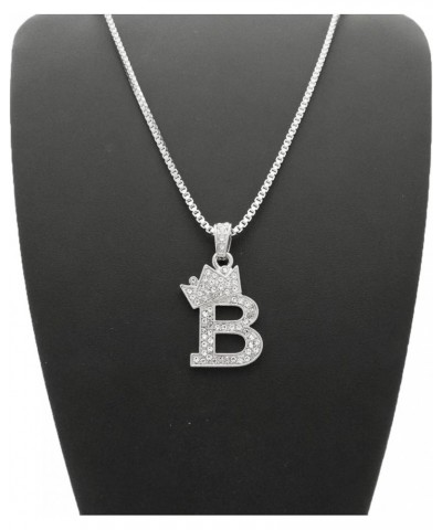 Unisex Small Size Pave Initial Alphabet Letter Pendant 2mm 24 inches Box Chain Necklace B - Silver Tone $9.03 Necklaces