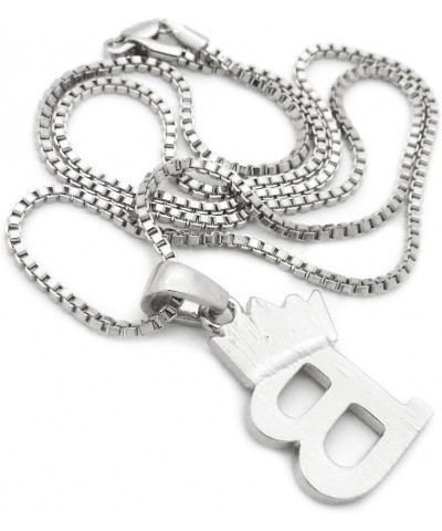 Unisex Small Size Pave Initial Alphabet Letter Pendant 2mm 24 inches Box Chain Necklace B - Silver Tone $9.03 Necklaces