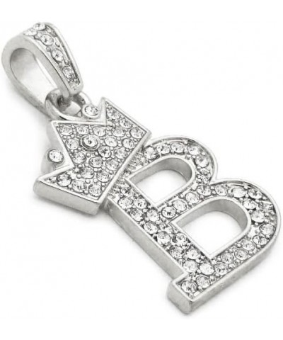 Unisex Small Size Pave Initial Alphabet Letter Pendant 2mm 24 inches Box Chain Necklace B - Silver Tone $9.03 Necklaces