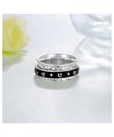 Fidget Ring S925 Sterling Silver Anxiety Stress Ring Fidget Spinner Rings for Women Mens Moon Star Anti Anxiety Ring for Adul...