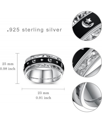 Fidget Ring S925 Sterling Silver Anxiety Stress Ring Fidget Spinner Rings for Women Mens Moon Star Anti Anxiety Ring for Adul...