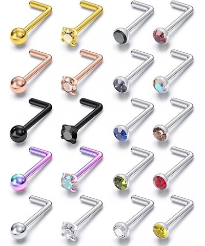 20g 18g Nose Rings Studs for Women Men Surgical Stainless Steel Nose Stud straight L Screw Diamond CZ Hypoallergenic Nose Pie...