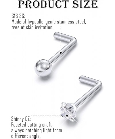 20g 18g Nose Rings Studs for Women Men Surgical Stainless Steel Nose Stud straight L Screw Diamond CZ Hypoallergenic Nose Pie...