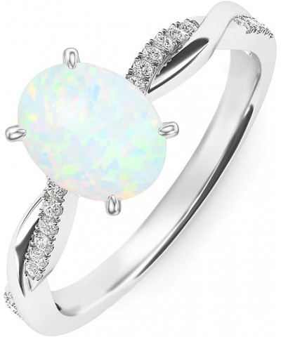 White Oval Opal Ring for Women 925 Sterling Silver Engagement Wedding Ring for Her Jewelry Gift with CZ Size 5 6 7 8 9 10 11 ...