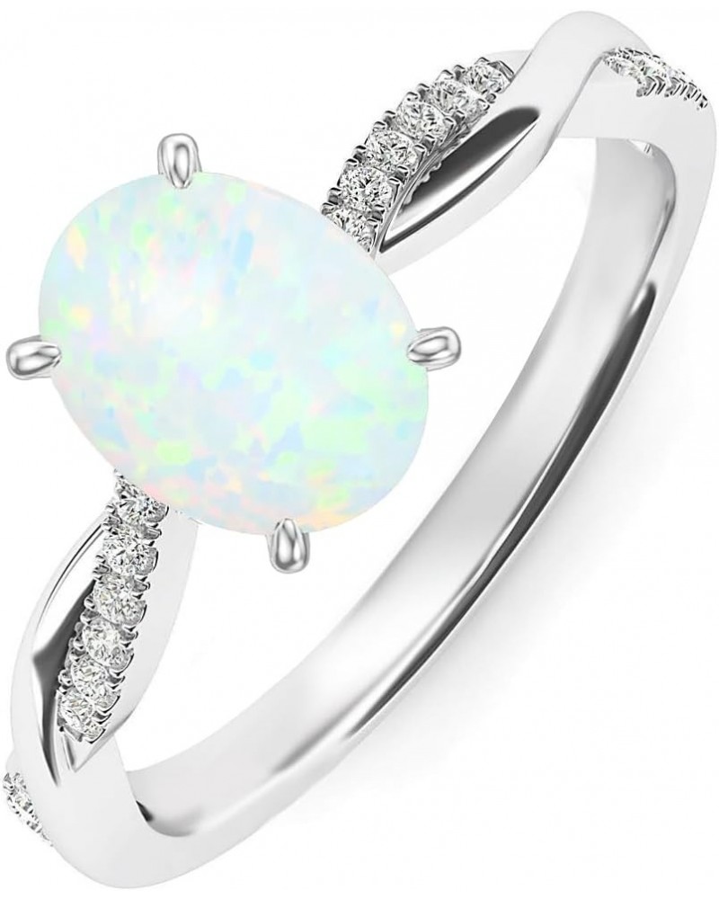 White Oval Opal Ring for Women 925 Sterling Silver Engagement Wedding Ring for Her Jewelry Gift with CZ Size 5 6 7 8 9 10 11 ...