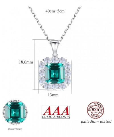 925 Sterling Silver CZ Zircon Halo Simulated Emerald Pendant Necklace for Women, Cubic Zirconia Asscher Cut Nano Green Gemsto...