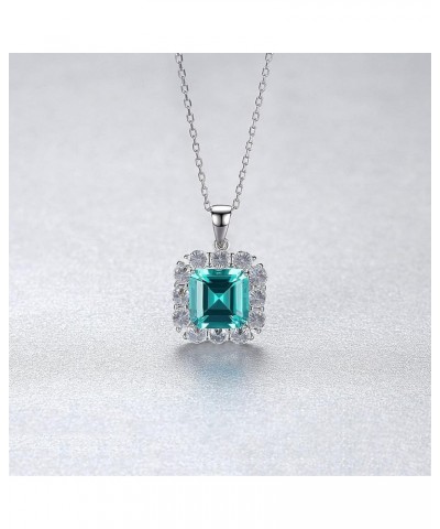 925 Sterling Silver CZ Zircon Halo Simulated Emerald Pendant Necklace for Women, Cubic Zirconia Asscher Cut Nano Green Gemsto...