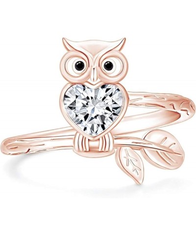 Created Heart Shape White Diamond 925 Sterling Silver 14K Gold Finish Engagement Wedding Night Owl Promise Ring For Women Ros...