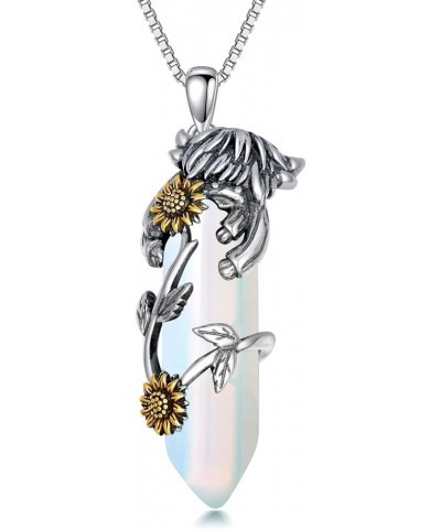 Highland Cow Necklace 925 Sterling Silver Jewelry Gift for Women Girls Opal Quartz $28.59 Necklaces