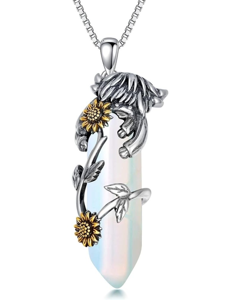 Highland Cow Necklace 925 Sterling Silver Jewelry Gift for Women Girls Opal Quartz $28.59 Necklaces