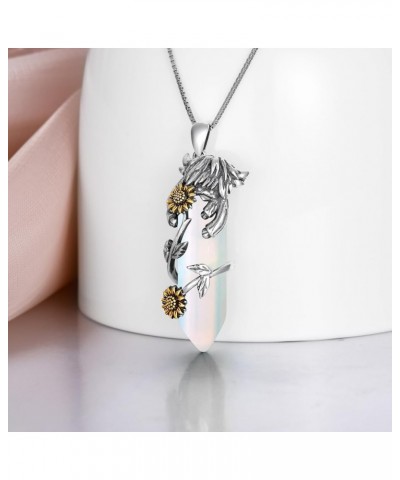 Highland Cow Necklace 925 Sterling Silver Jewelry Gift for Women Girls Opal Quartz $28.59 Necklaces