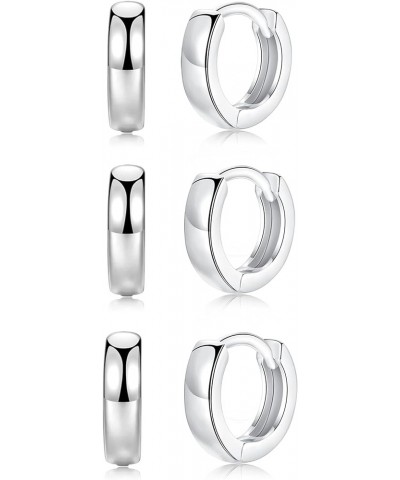 3 Pairs Small Hoop Earrings for Women Men, Sterling Silver Post Sleeper Cartilage Huggie Earring Set, 3mm in Width, Diameter ...