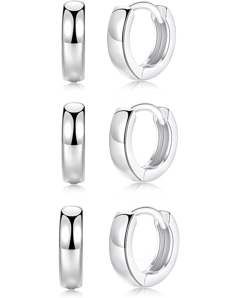 3 Pairs Small Hoop Earrings for Women Men, Sterling Silver Post Sleeper Cartilage Huggie Earring Set, 3mm in Width, Diameter ...