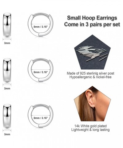 3 Pairs Small Hoop Earrings for Women Men, Sterling Silver Post Sleeper Cartilage Huggie Earring Set, 3mm in Width, Diameter ...