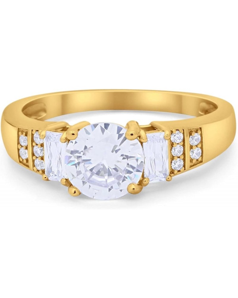 Art Deco Vintage Style Wedding Ring Three Stone Round Baguette 925 Sterling Silver Yellow Tone, Simulated CZ $14.10 Bracelets