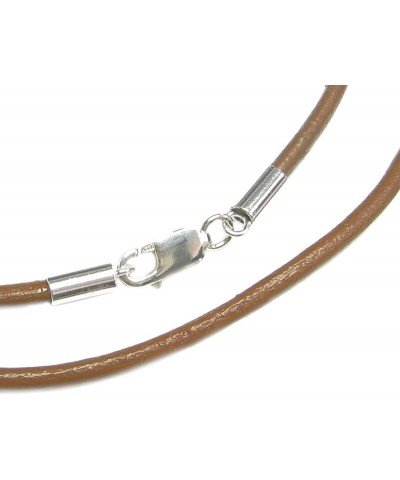 925 Sterling Silver Round Natural Leather Cord 2mm Choker Necklace Light Brown 18 Inches $12.14 Necklaces