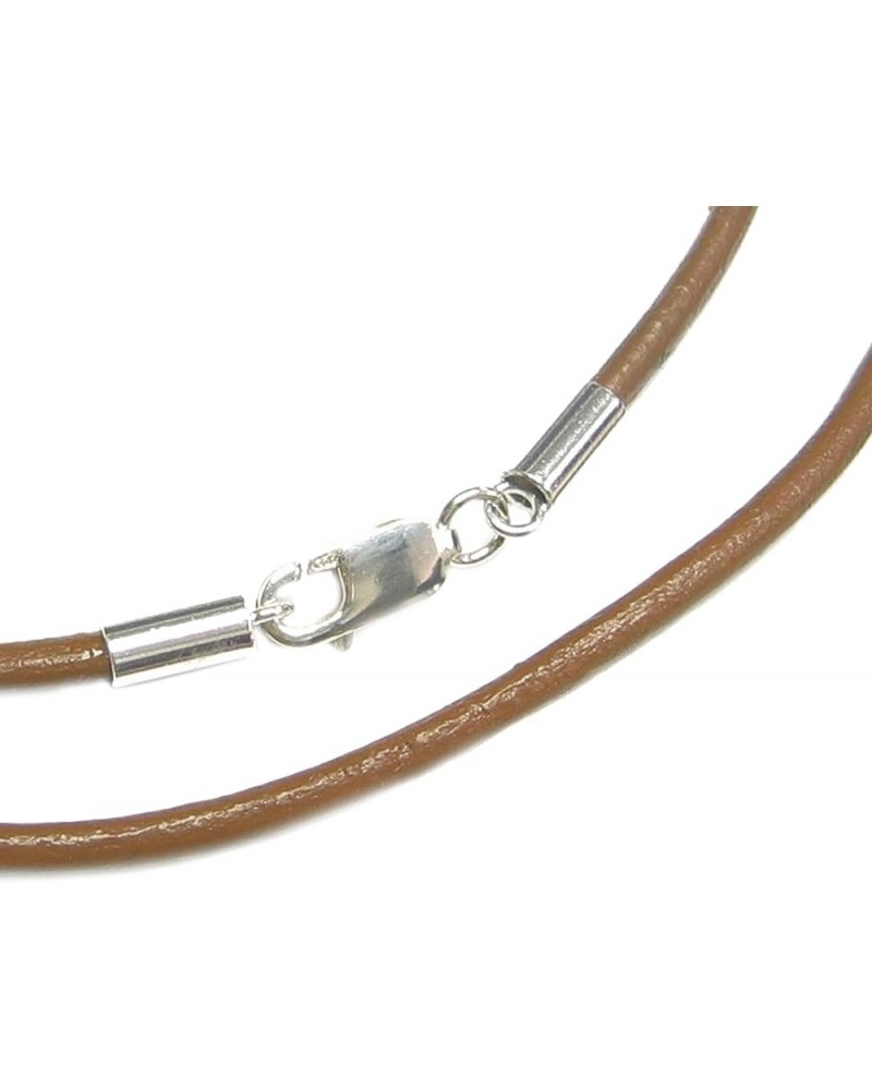 925 Sterling Silver Round Natural Leather Cord 2mm Choker Necklace Light Brown 18 Inches $12.14 Necklaces