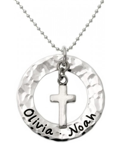 Personalized Blessed Sterling Silver Washer Name Necklace With 925 Cross. Customize with names of your choice Includes Sterli...