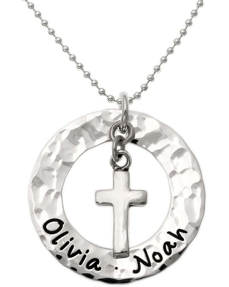 Personalized Blessed Sterling Silver Washer Name Necklace With 925 Cross. Customize with names of your choice Includes Sterli...