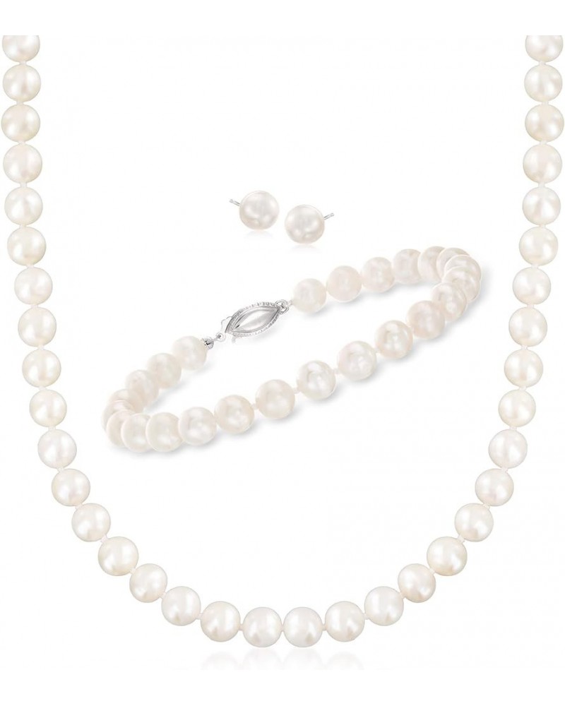 7-7.5mm Cultured Pearl Jewelry Set: Necklace, Bracelet and Stud Earrings in Sterling Silver 20.0 Inches $51.30 Jewelry Sets