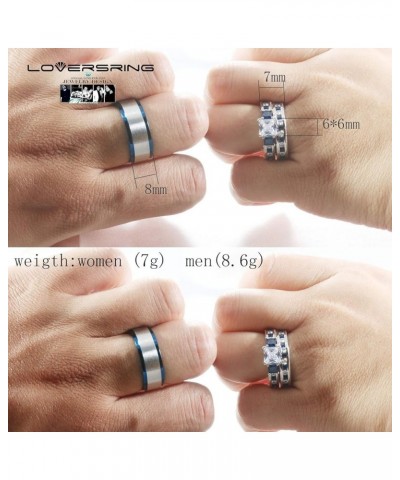 TWO RINGS Wedding Ring Sets His And Hers Promise Ring Couples Bridal Sets Women 925 Sterling Silver square Cz Man Stainless S...