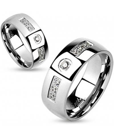 His and Hers Stainless Steel Princess Wedding Ring Set and Zirconia Wedding Band Women's Size 08 Men's 08mm Size 11 $22.07 Sets