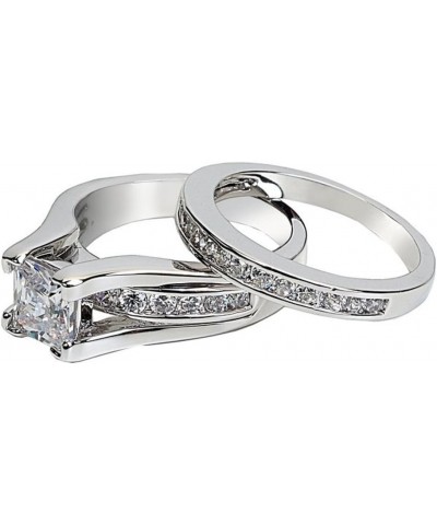 His and Hers Stainless Steel Princess Wedding Ring Set and Zirconia Wedding Band Women's Size 08 Men's 08mm Size 11 $22.07 Sets