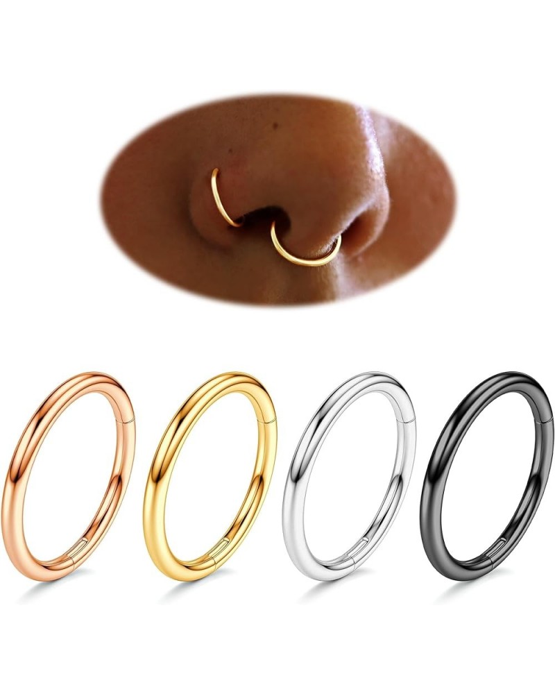 4pcs Nose Rings Hoops - 316L Surgical Steel Hypoallergenic Hoop Nose Rings for Women, 16G/18G/20G Hinged Clicker Septum Rings...